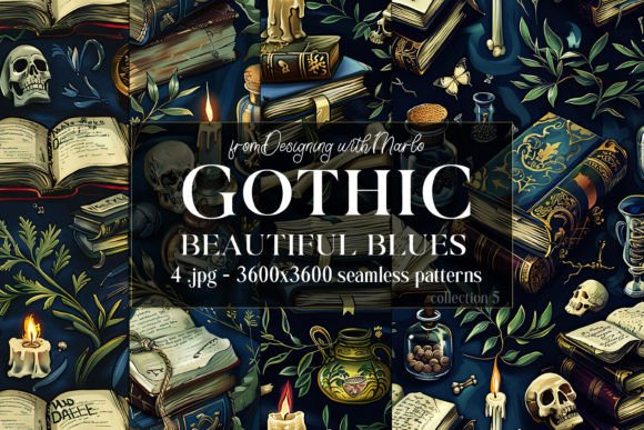 Gothic Wiccan Blue Seamless Patterns 5